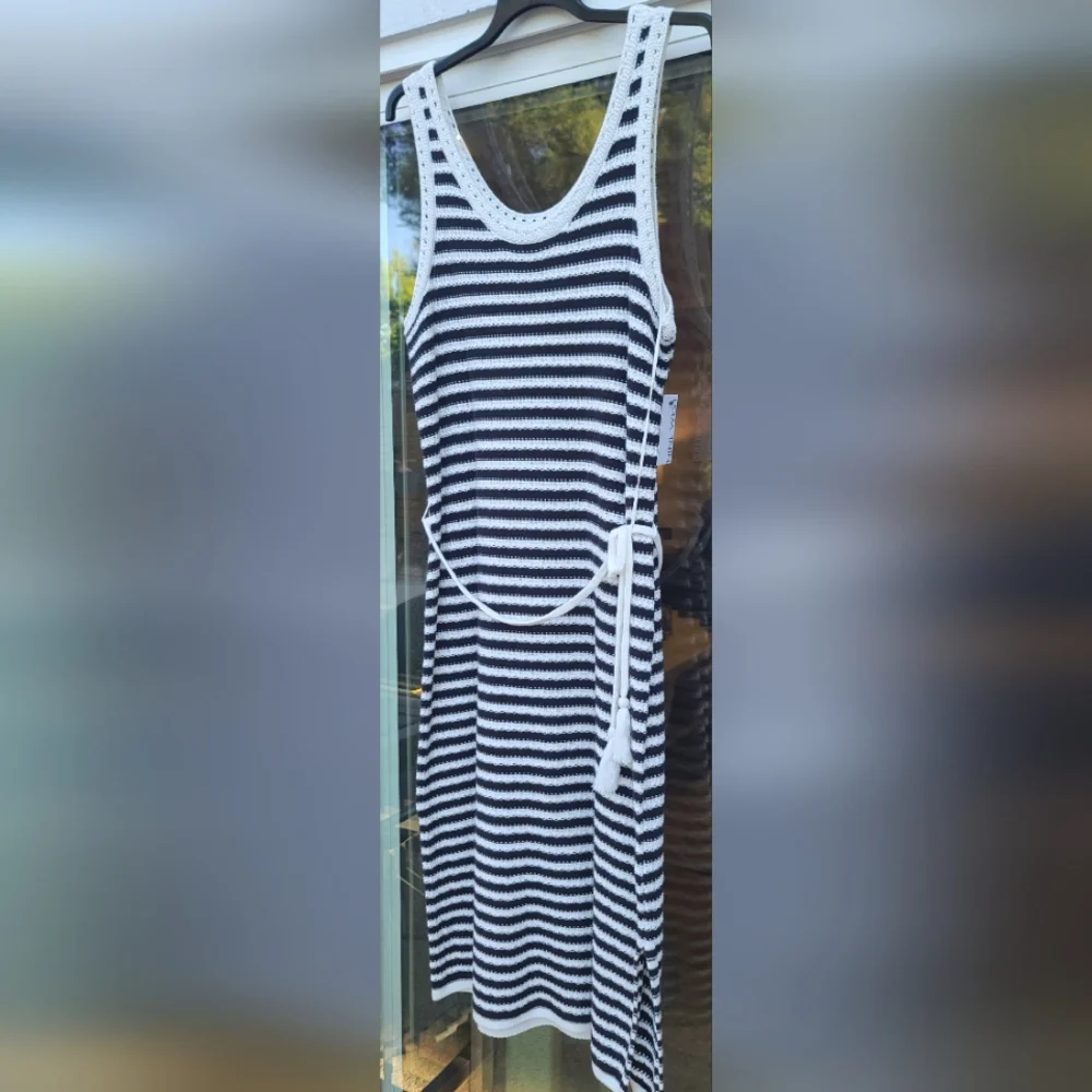 Nine West Knit Nautical Cottagecore Black & White Striped Dress - Size XXL / 2X - Picture 6 of 17
